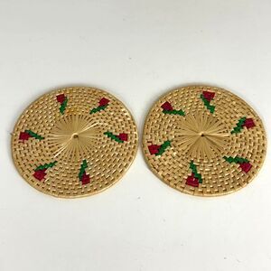 2 Vintage Wicker Strawberry Trivets 7”